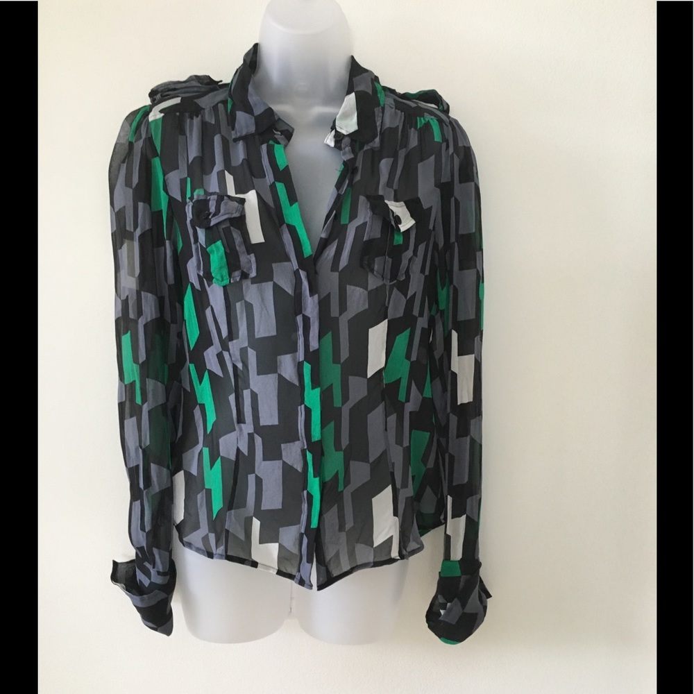 Diane Von Furstenberg - Green & Black Sheer Blouse